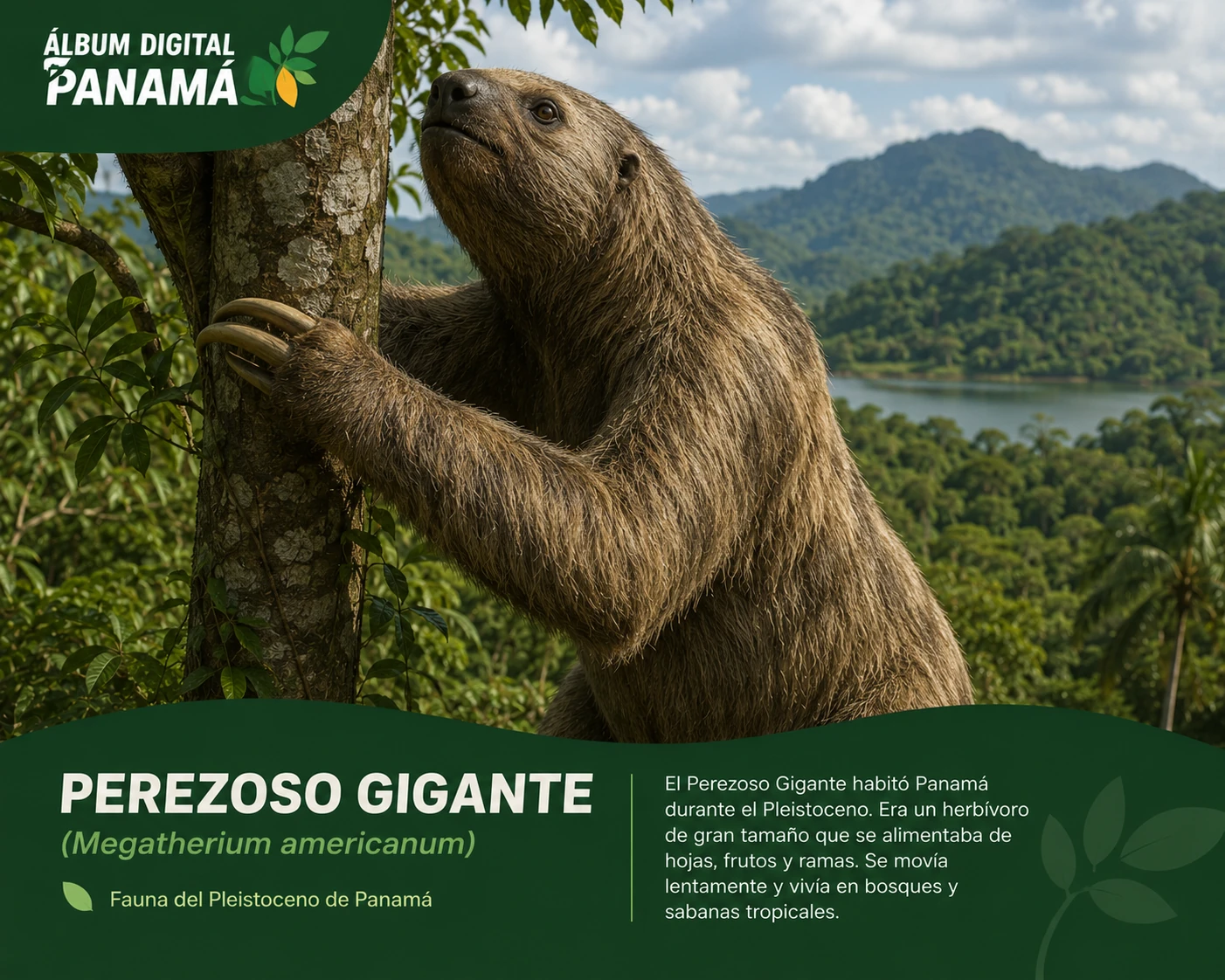 Perezoso Gigante prehistórico de Panamá, ilustración para figurita coleccionable de la colección Panamá Prehistórica